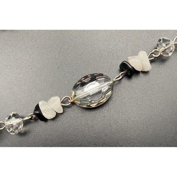 Rutilated Quartz Onyx Necklace Chip Facet Crystal Silver Tone 28+2" 5.5" Dangle - Picture 8 of 12
